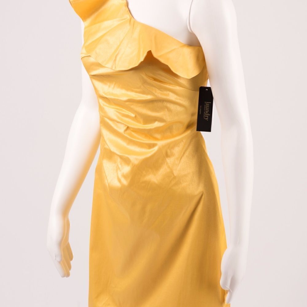 NWT SHELLI SEGAL ONE SHOULDER YELLOW DRESS SZ 6 - Picture 4 of 8